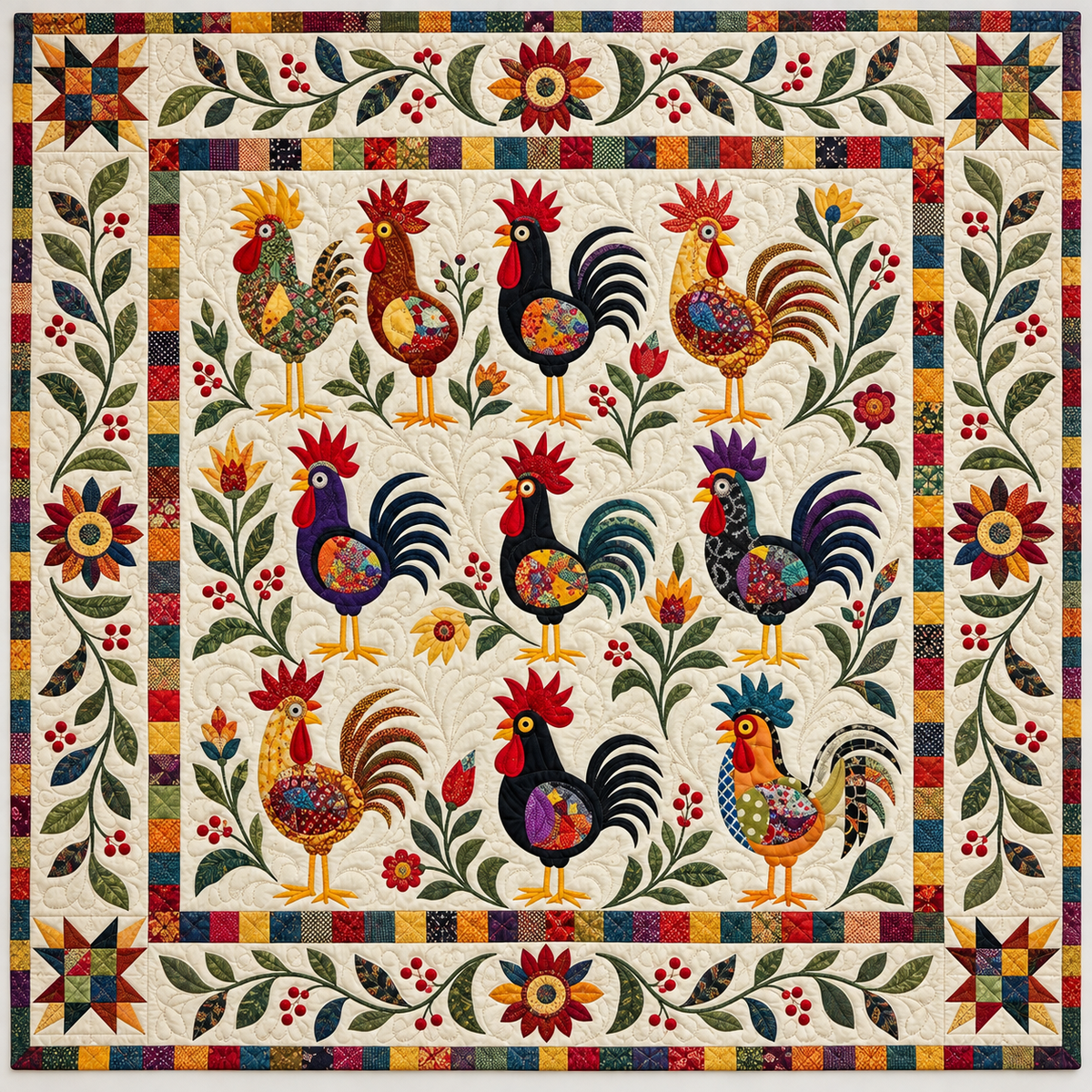 Rooster Parade TD141026551 Quilt Blanket