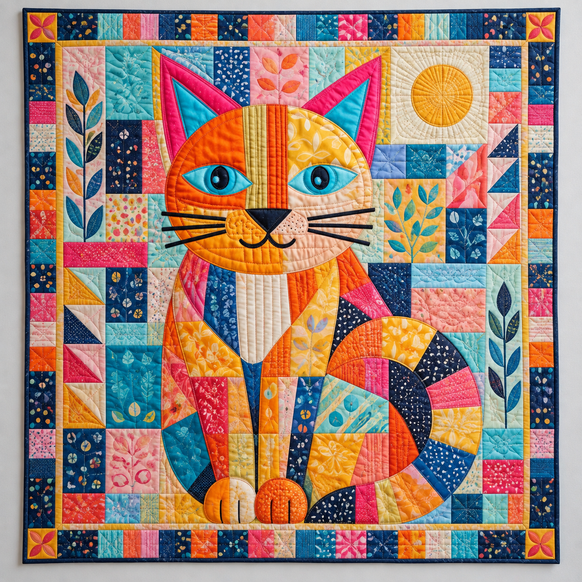 Blue Eyed Orange Patchwork Cat TD141026052 Quilt Blanket