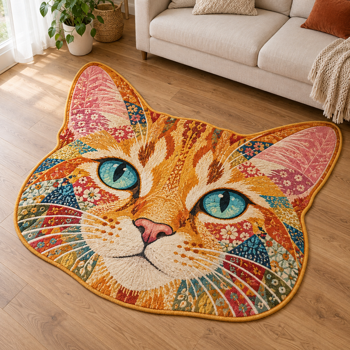 Sunshine Patchwork Cat TD131026052 Custom Shape Area Rug