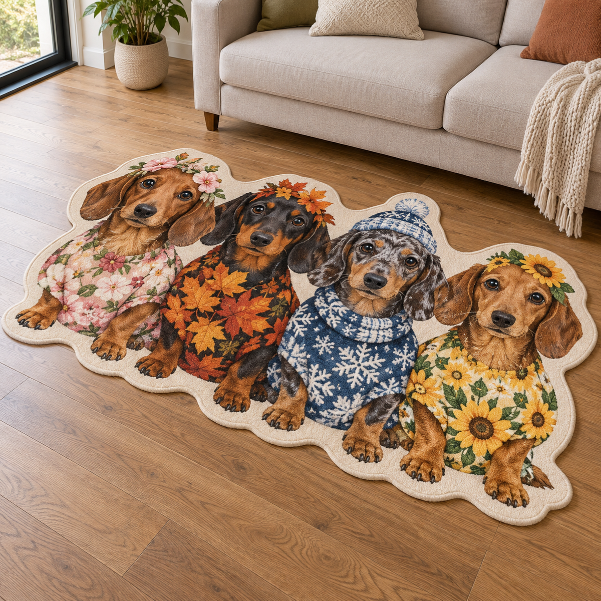 Dachshund Seasons TD131026053 Custom Shape Area Rug