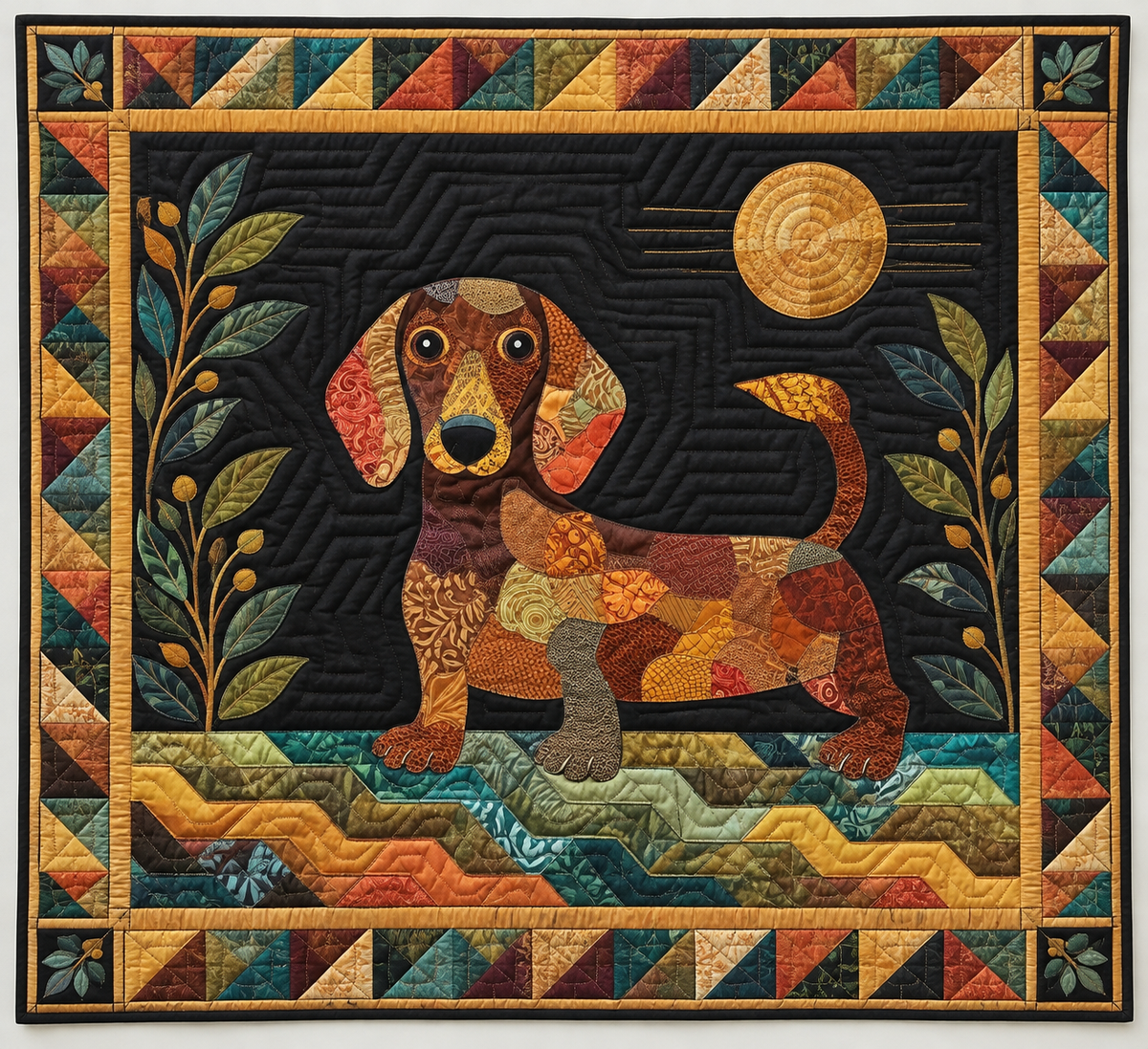 Friendly Dachshund And Autumn Strips TD141026054 Quilt Blanket