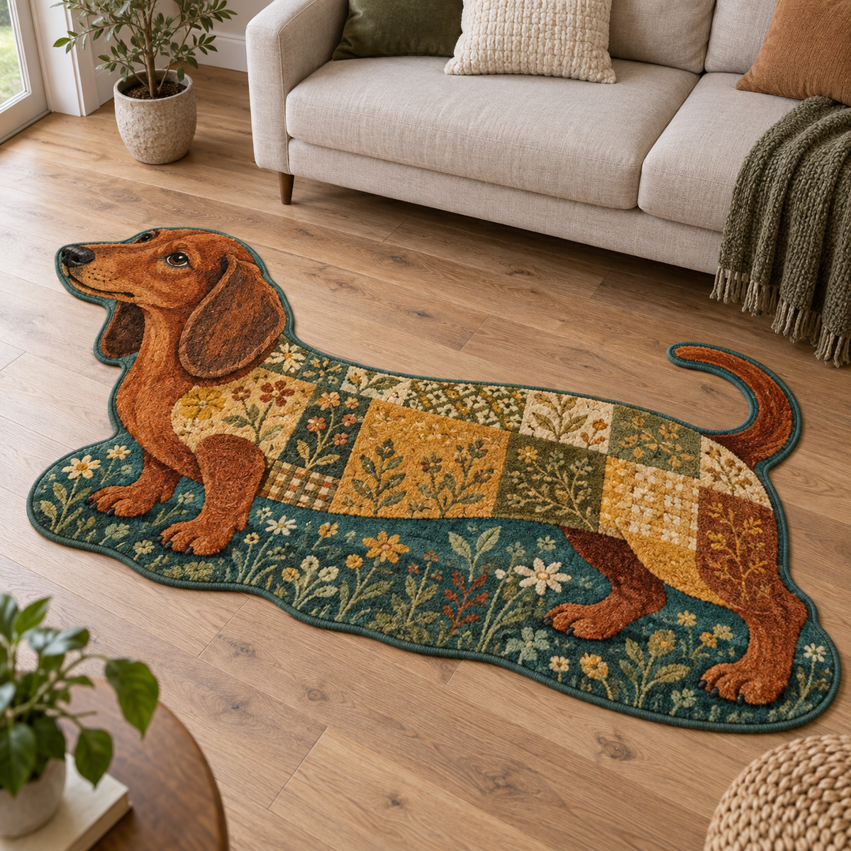 Autumn Patchwork Dachshund TD131026054 Custom Shape Area Rug