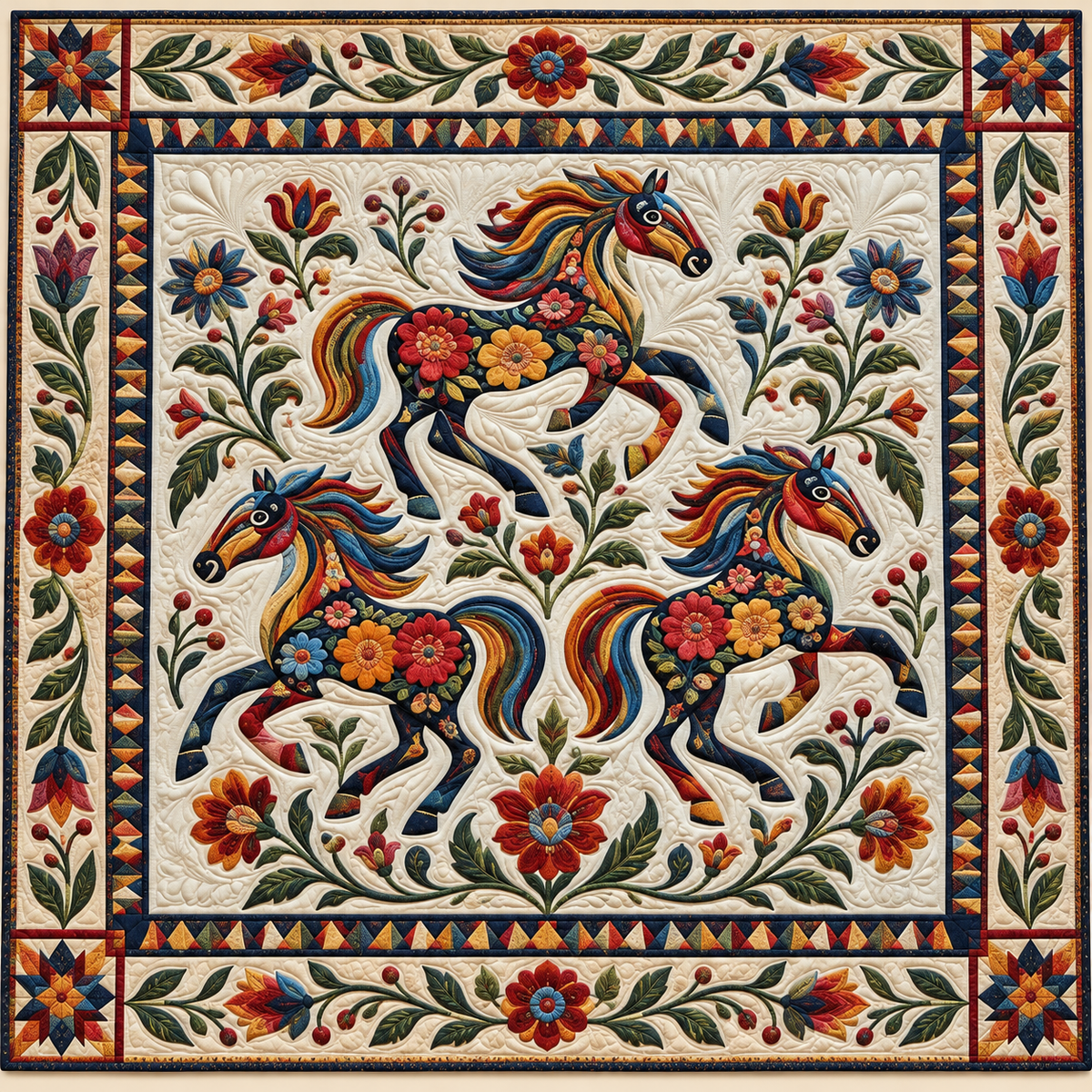 Floral Prancing Horses TD141026554 Quilt Blanket