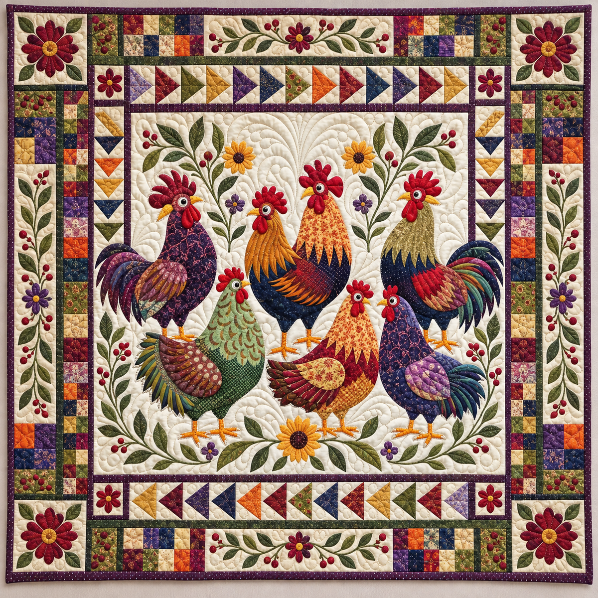 Country Chicken Lineup TD141026555 Quilt Blanket