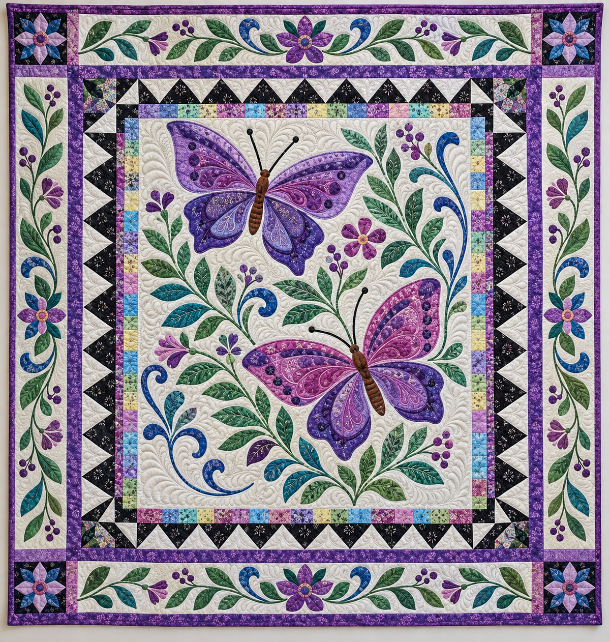 Purple Butterflies And Garden Vines TD141026061 Quilt Blanket