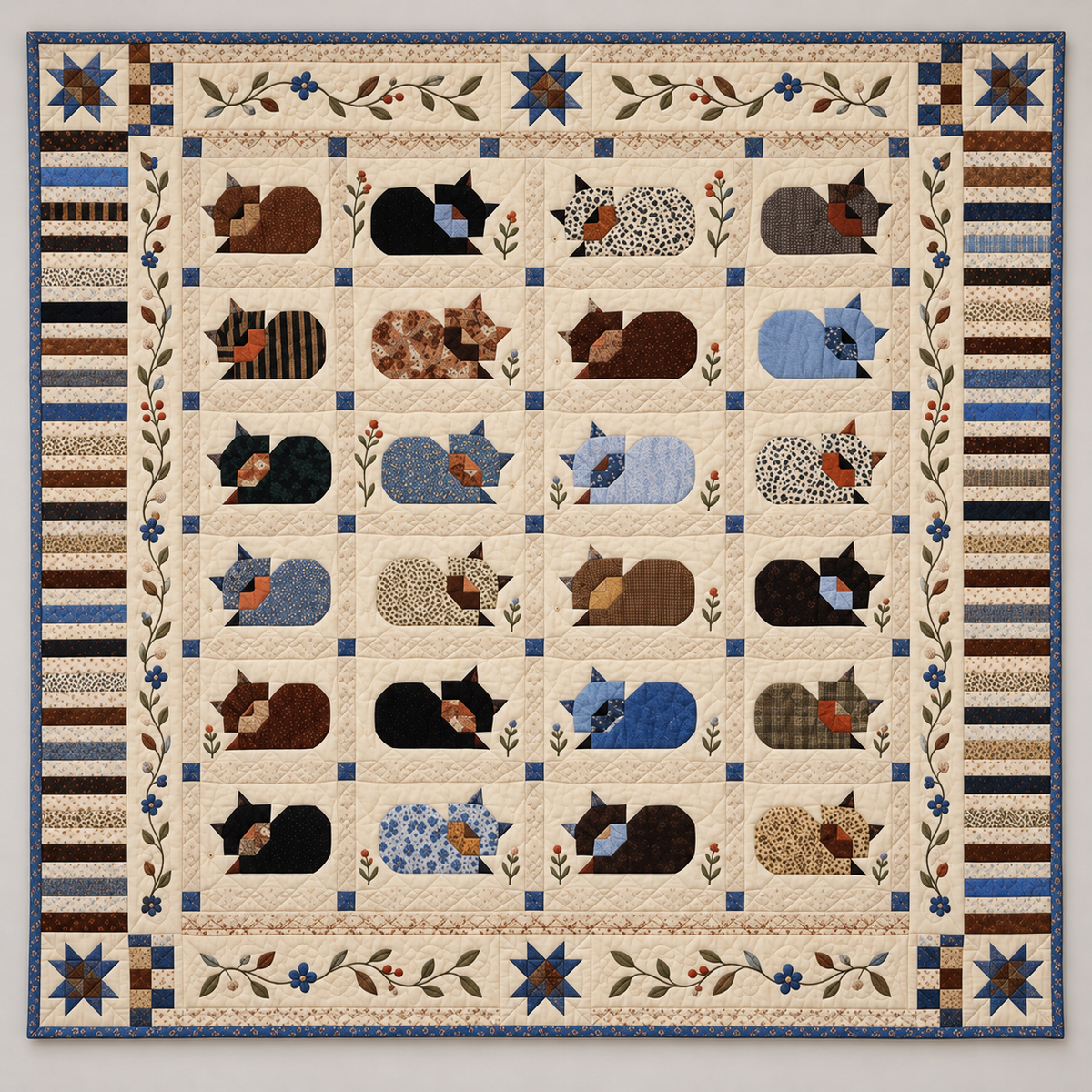 Quiet Cats In Muted Patchwork TD141026062 Quilt Blanket
