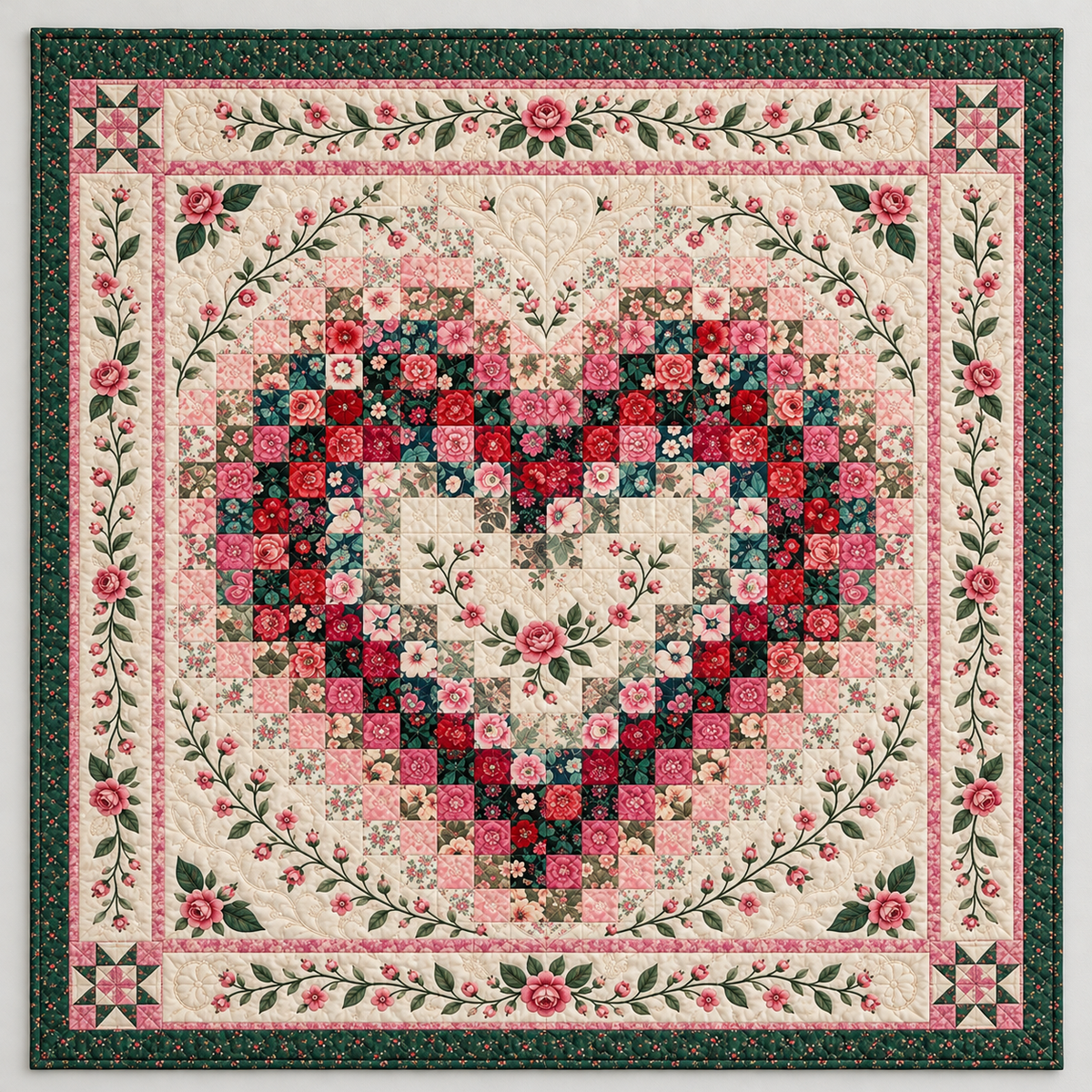 Floral Mosaic Heart TD141026064 Quilt Blanket