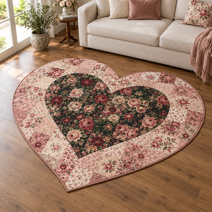 Rose Patchwork Heart TD131026064 Custom Shape Area Rug