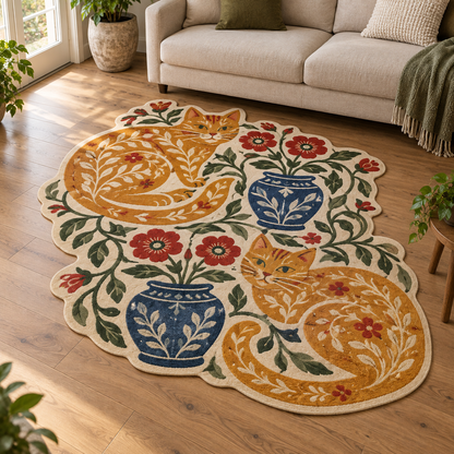 Folk Cats and Flowers TD131026065 Custom Shape Area Rug