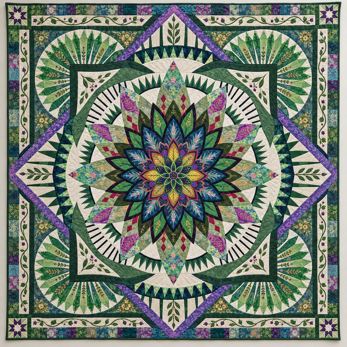 Radiant Starflower And Green Fans TD141026067 Quilt Blanket