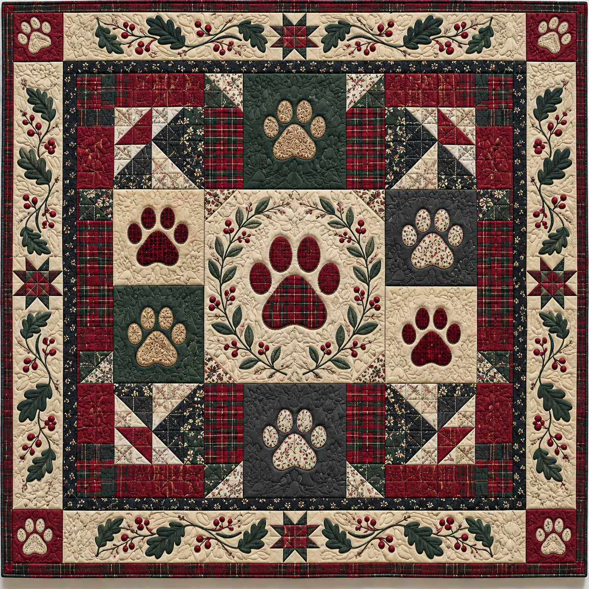 Festive Paw Plaid TD141026568 Quilt Blanket