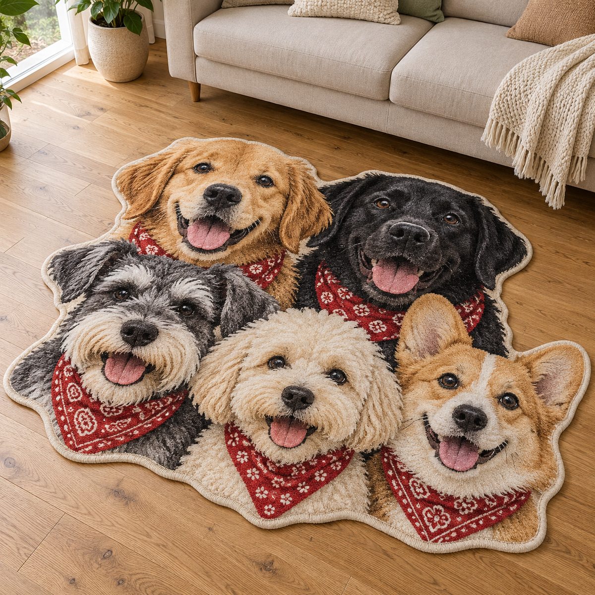 Happy Dog Family TD131026072 Custom Shape Area Rug