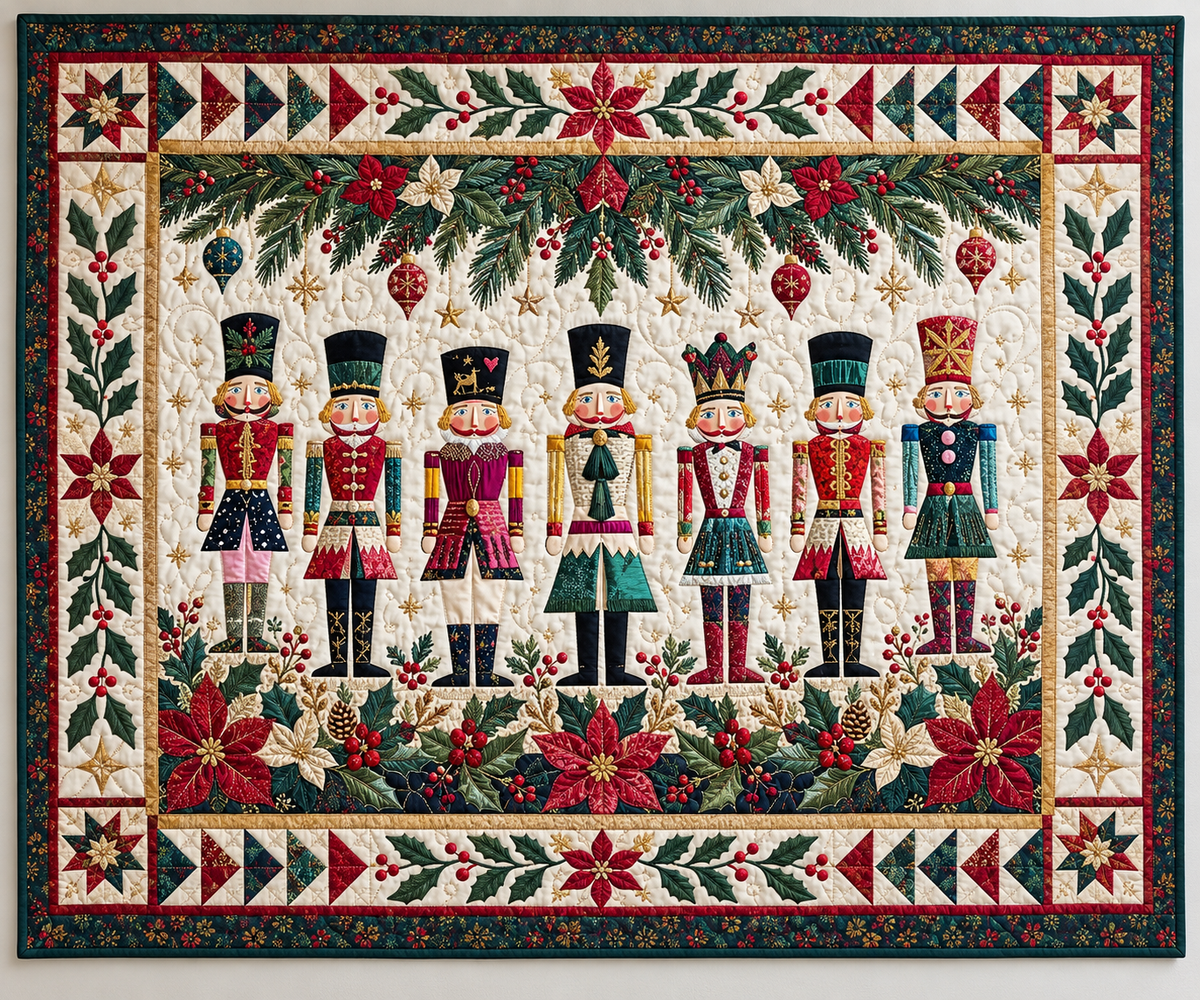 Nutcrackers Poinsettias And Holly TD141026075 Quilt Blanket