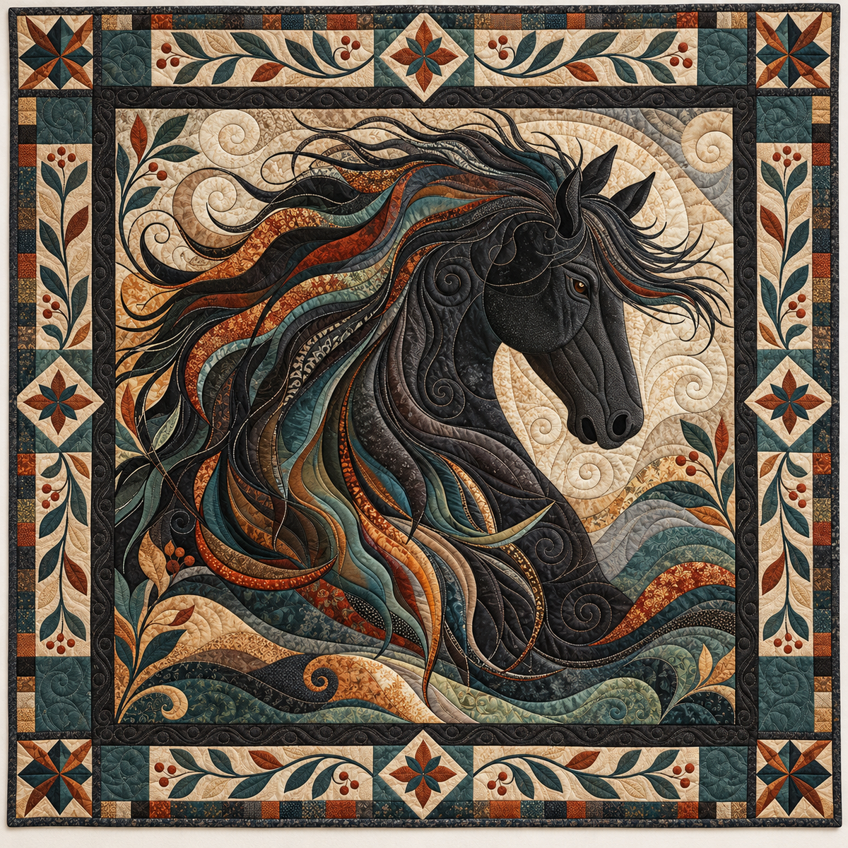 Flowing Mane Black Horse TD141026578 Quilt Blanket