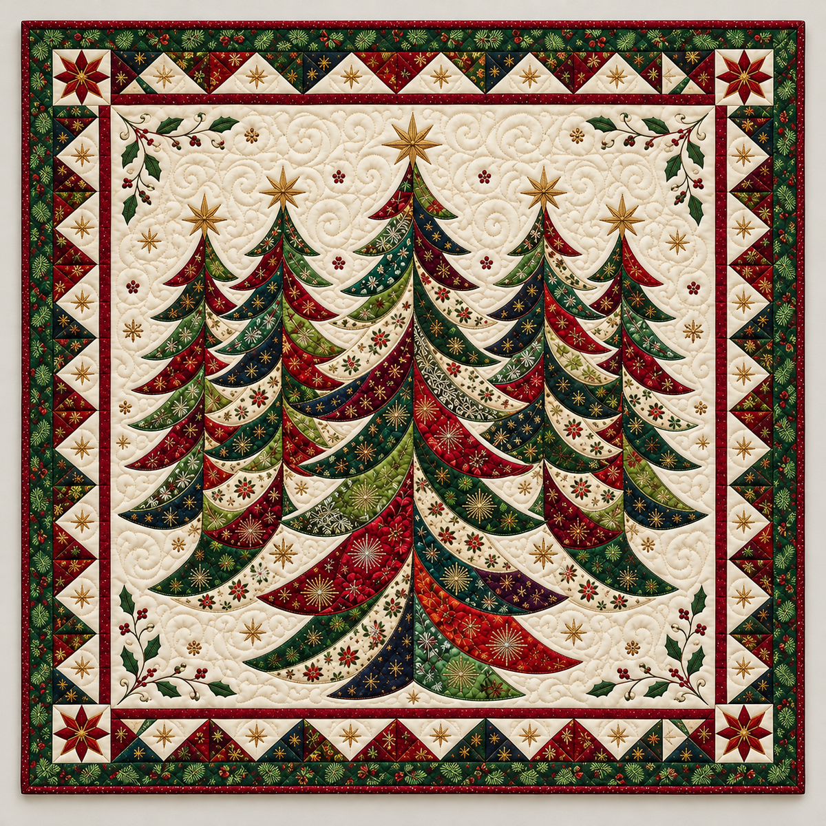 Curving Folk Art Christmas Trees TD141026087 Quilt Blanket