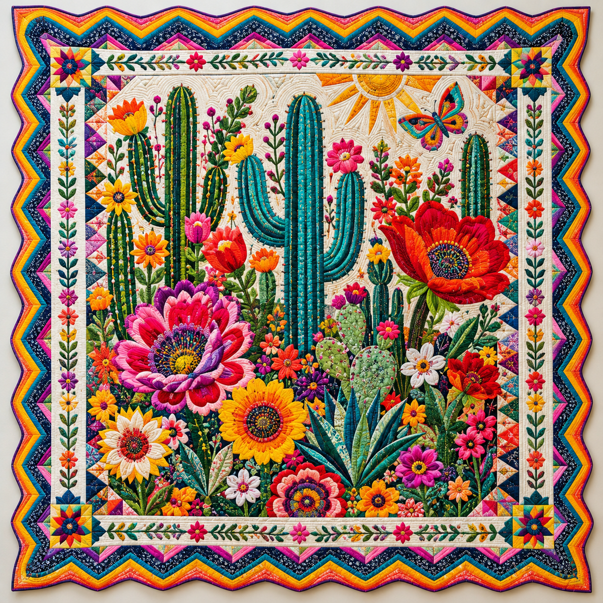Desert Blooms And Rainbow Zigzags TD141026089 Quilt Blanket