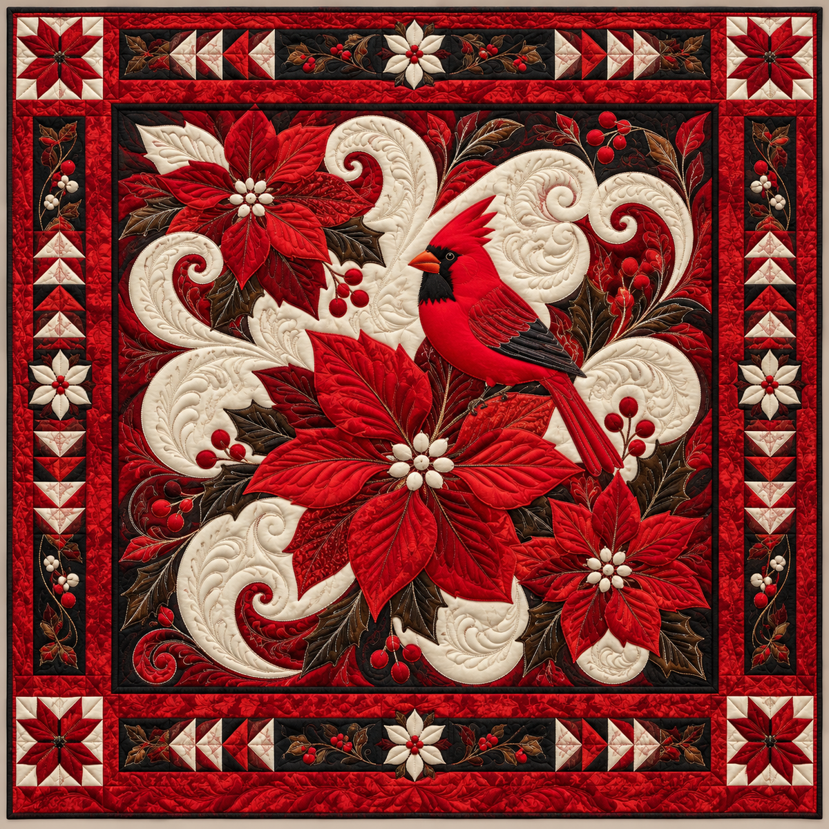 Cardinal Poinsettia Waves TD141026590 Quilt Blanket