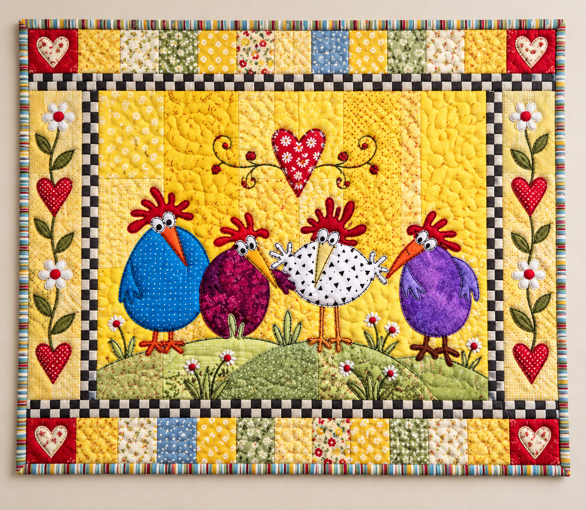 Whimsical Chickens On Sunshine Yellow TD141026092 Quilt Blanket