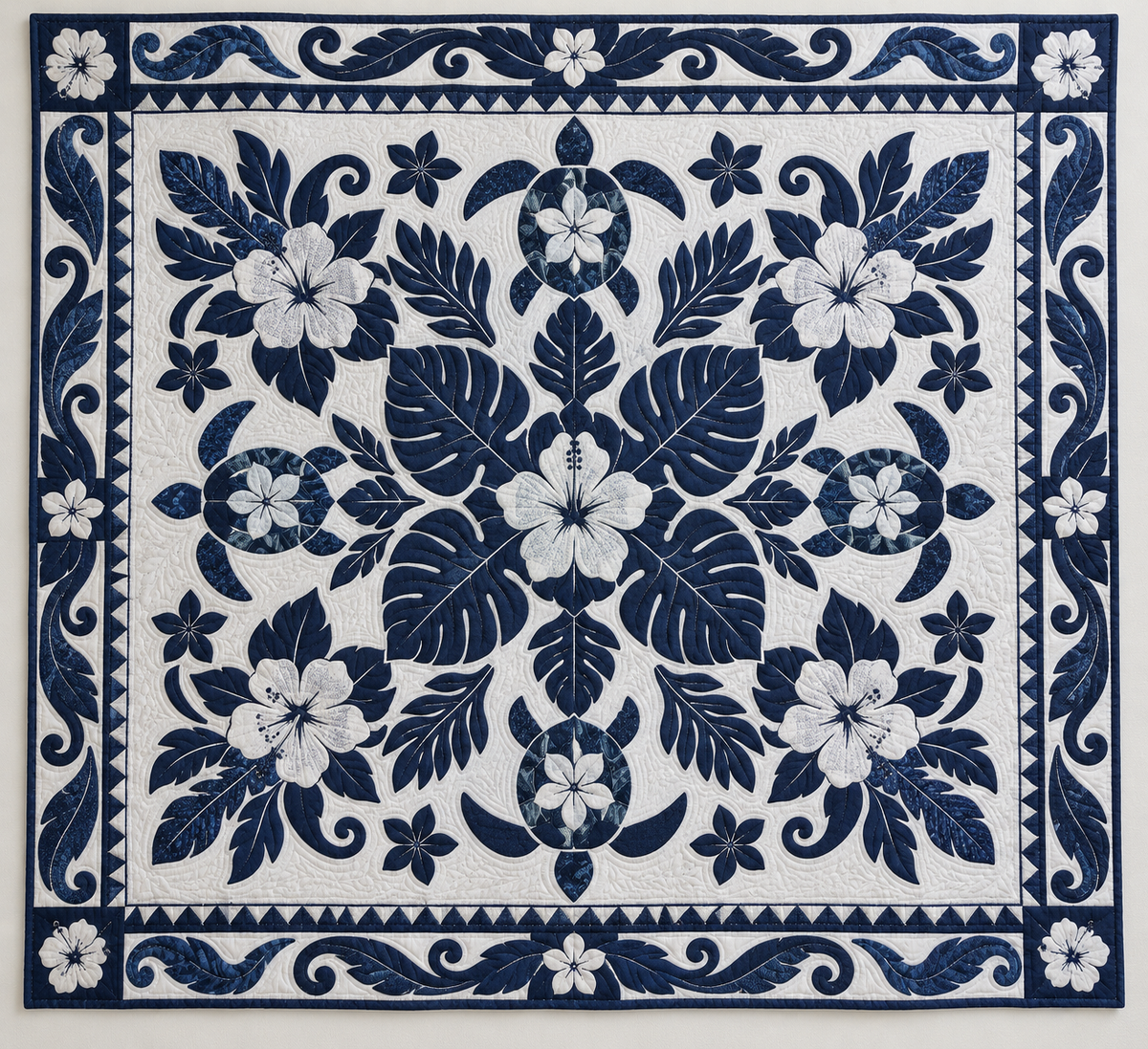 Navy And White Tropical Botanicals TD141026094 Quilt Blanket