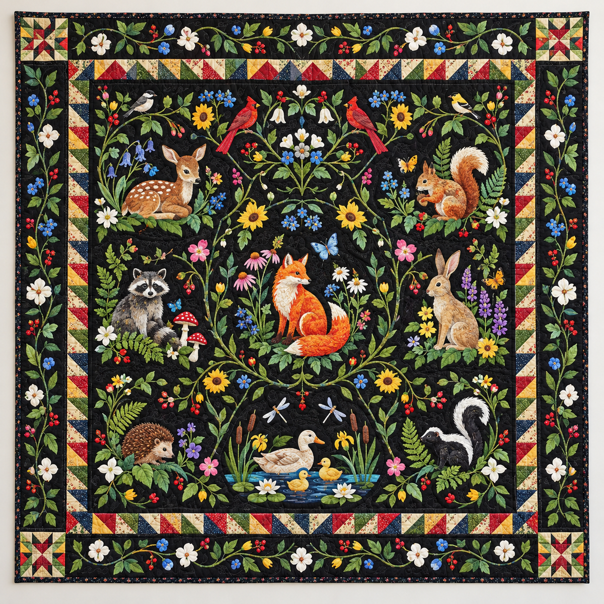 Woodland Animals In A Midnight Garden TD141026095 Quilt Blanket