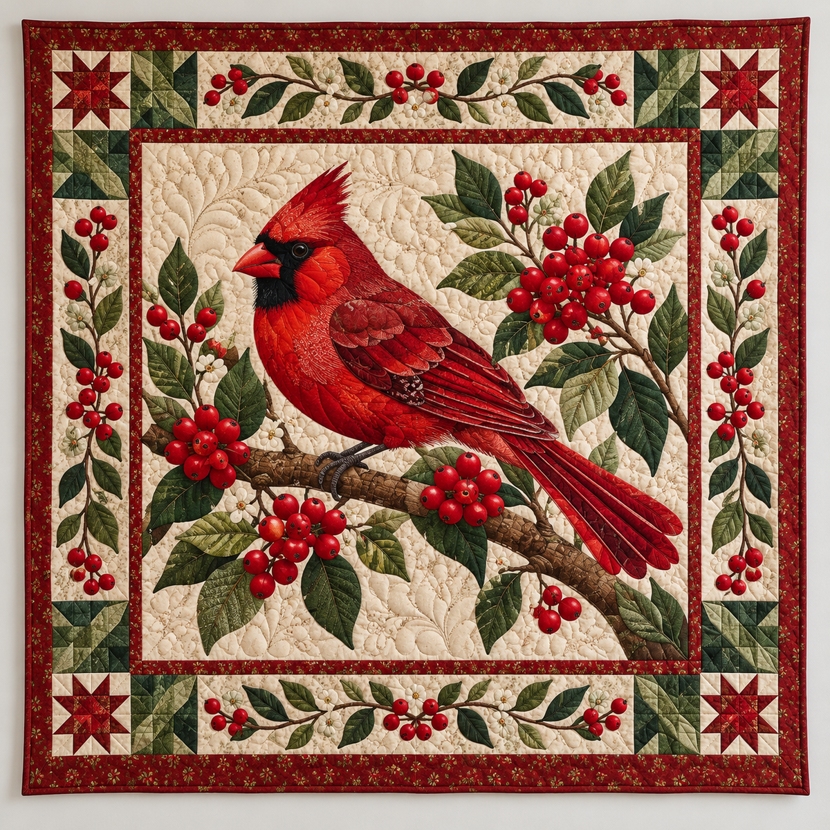Red Cardinal And Berry Blossoms TD141026096 Quilt Blanket