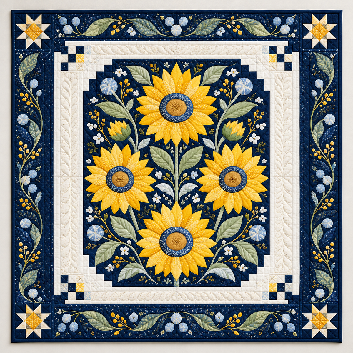 Sunflowers In A Navy Garden TD141026098 Quilt Blanket