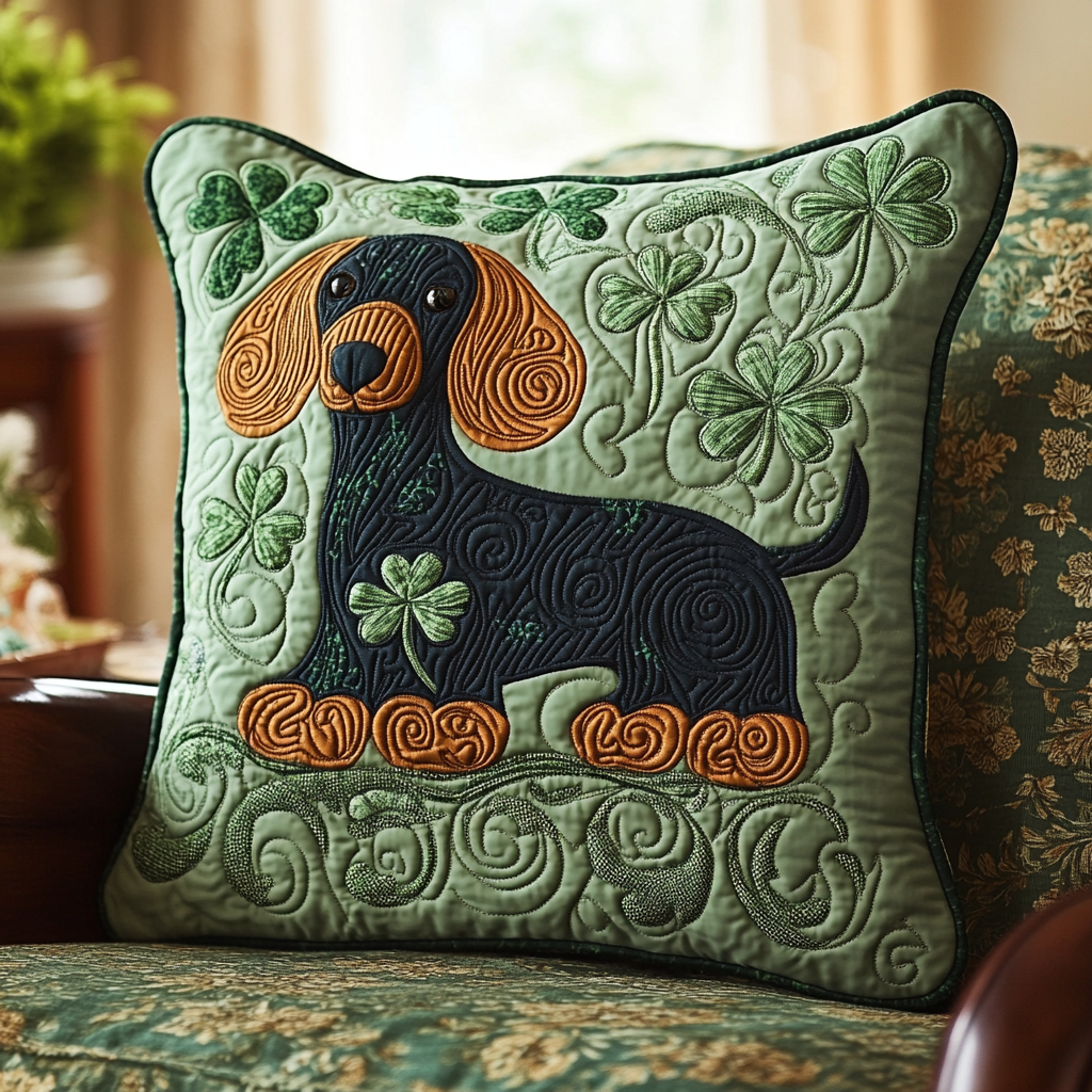 St Patrick's Day Dachshund DAI241224135 Quilted Pillow Case