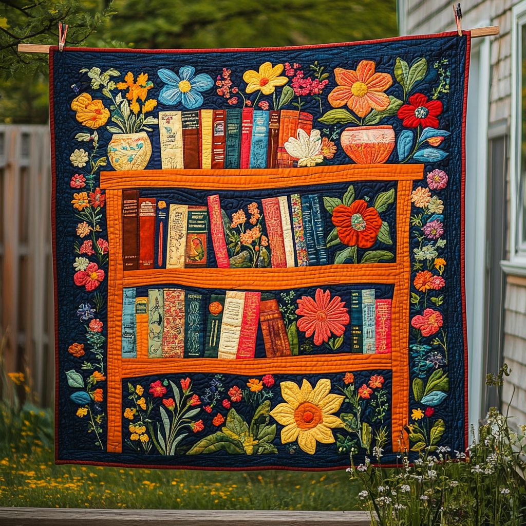 Flower Bookcase DAI090125139 Quilt Blanket