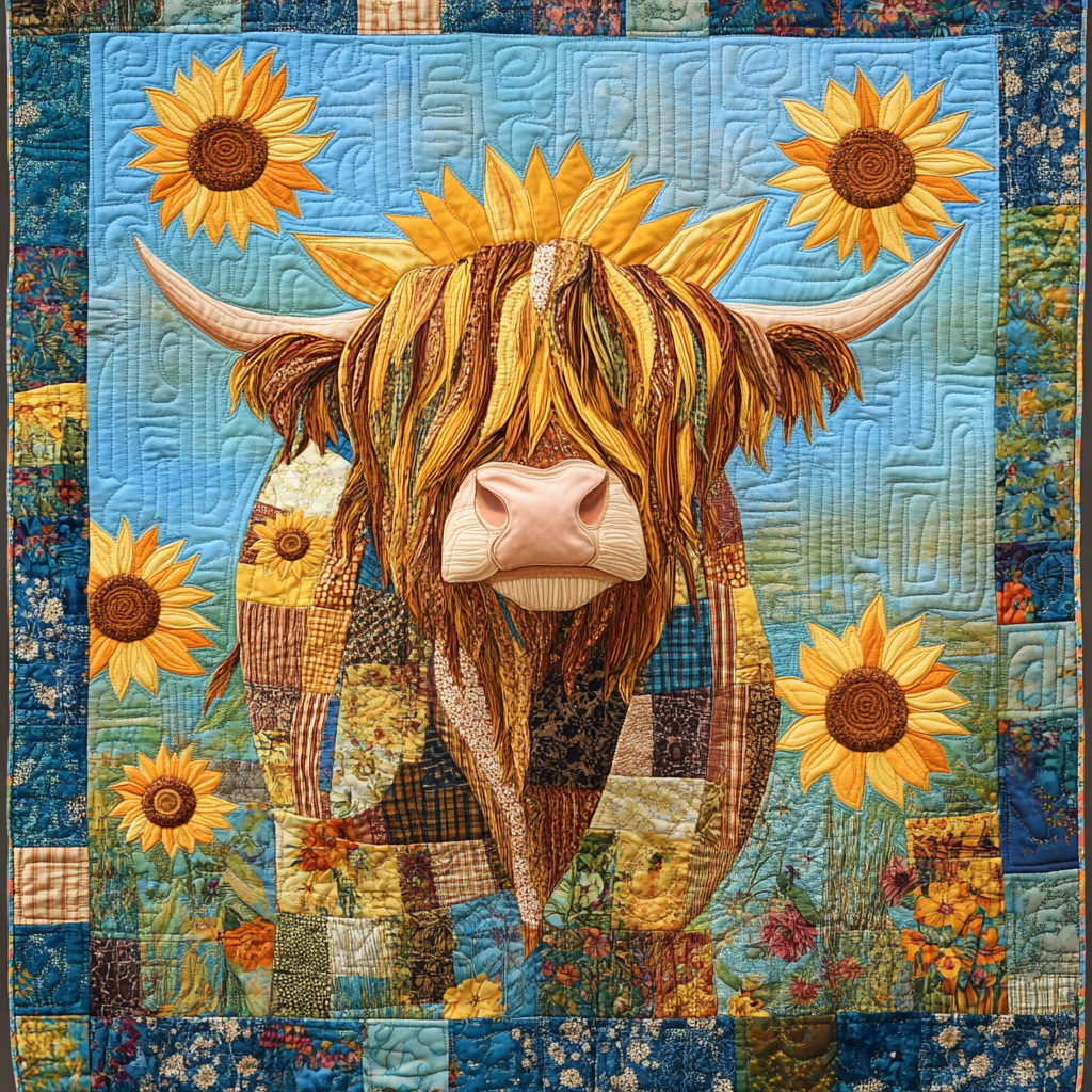 Sunflower Highland Cow DAI281124031 Quilt Blanket