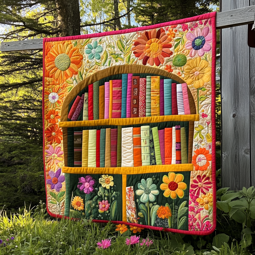 Flower Bookcase DAI090125143 Quilt Blanket