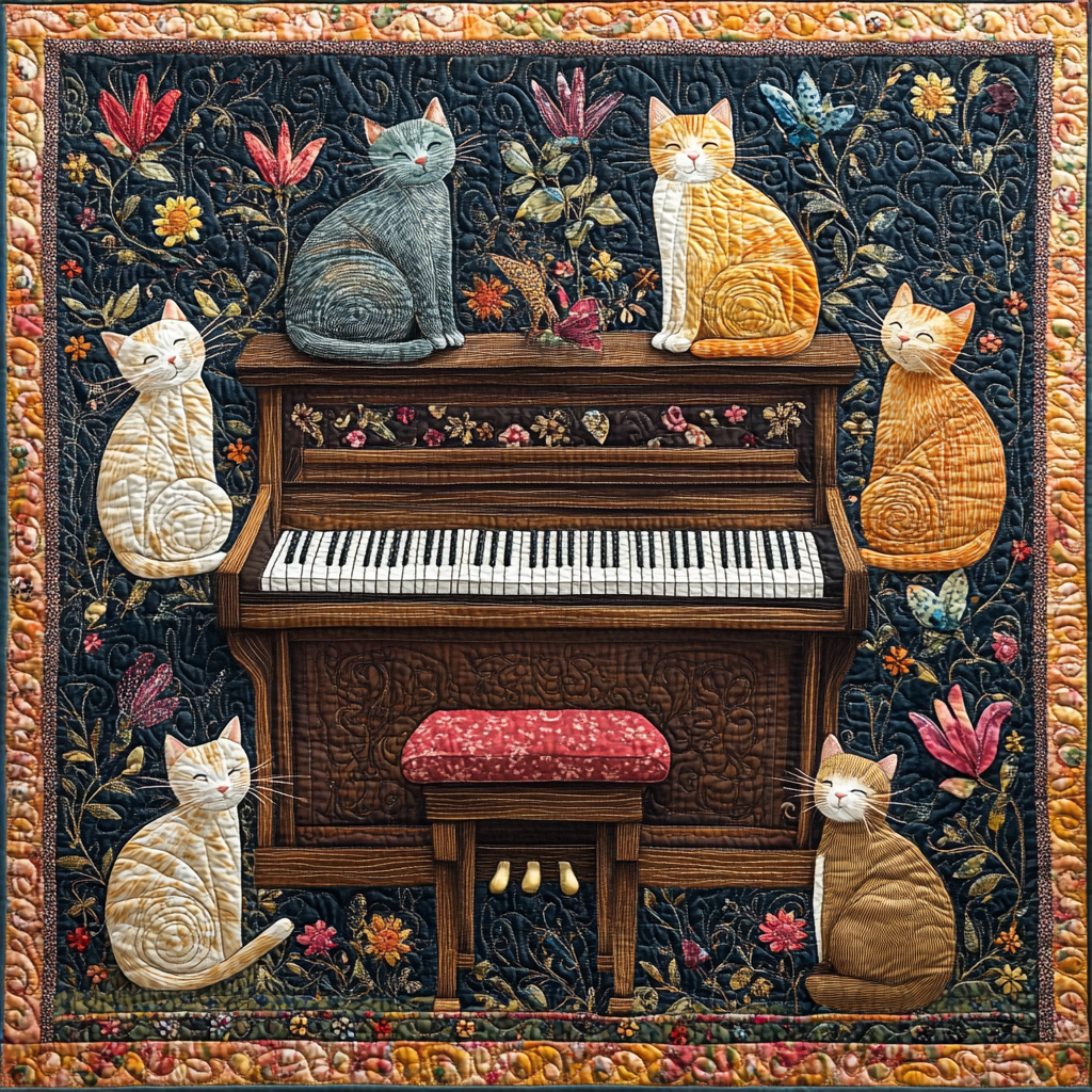 Piano Cat DAI090125220 Quilt Blanket