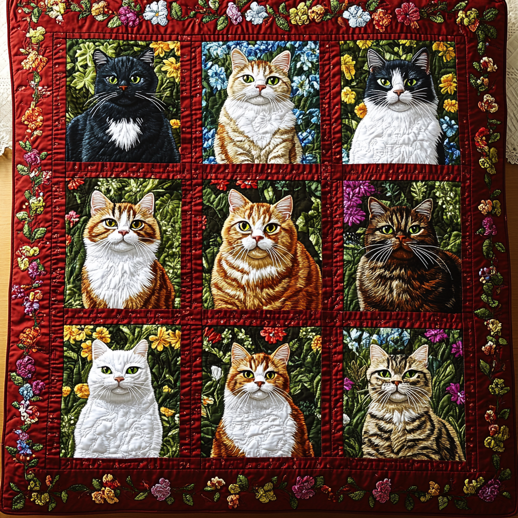 Cats In Flower Garden TAI141124469 Quilt Blanket