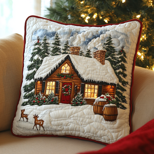 Christmas House Deer TAI141124435 Quilted Pillow Case