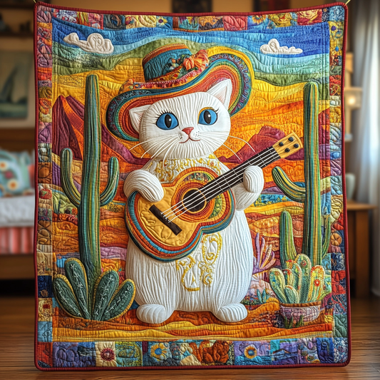 Desert Guitar Cat DAI241224299 Quilt Blanket