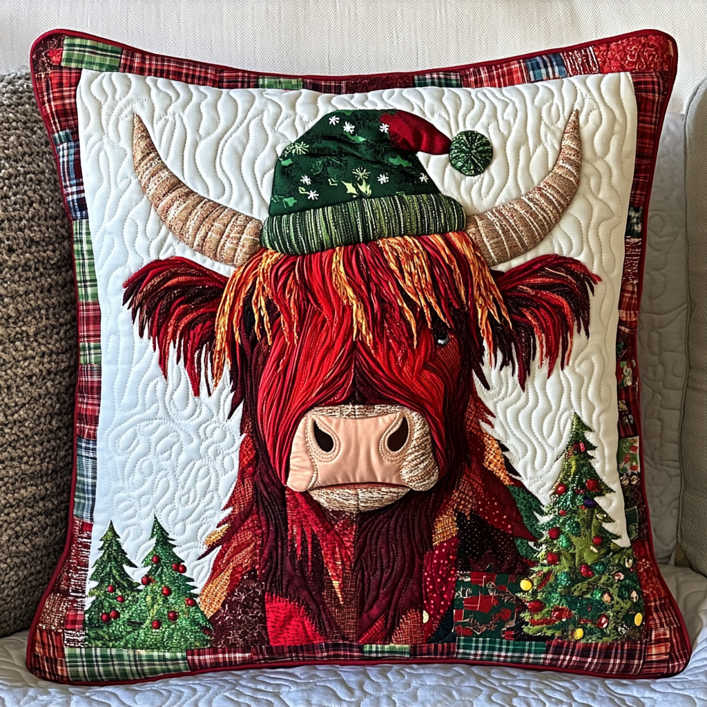 Christmas Highland Cow DAI181124094 Quilted Pillow Case