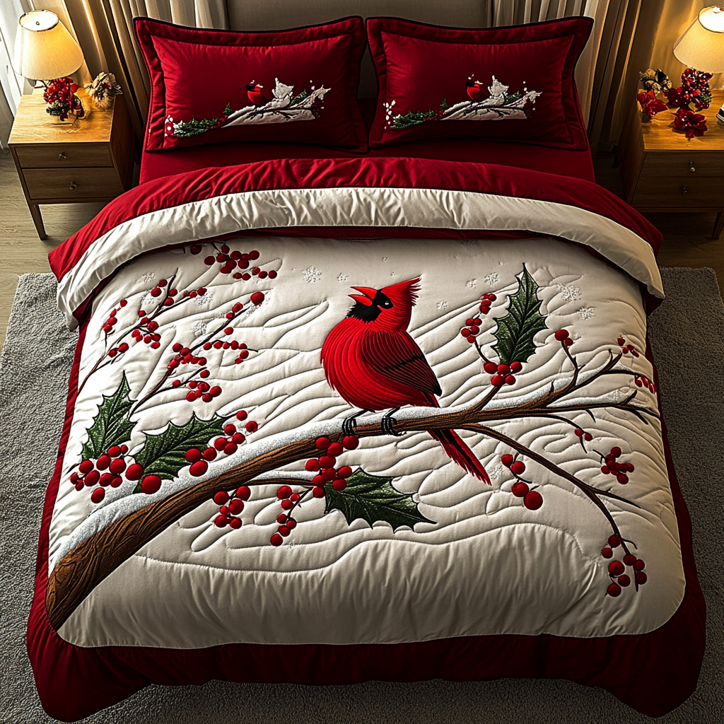 Christmas Cardinal TAI201124297 Quilt Bedding Set