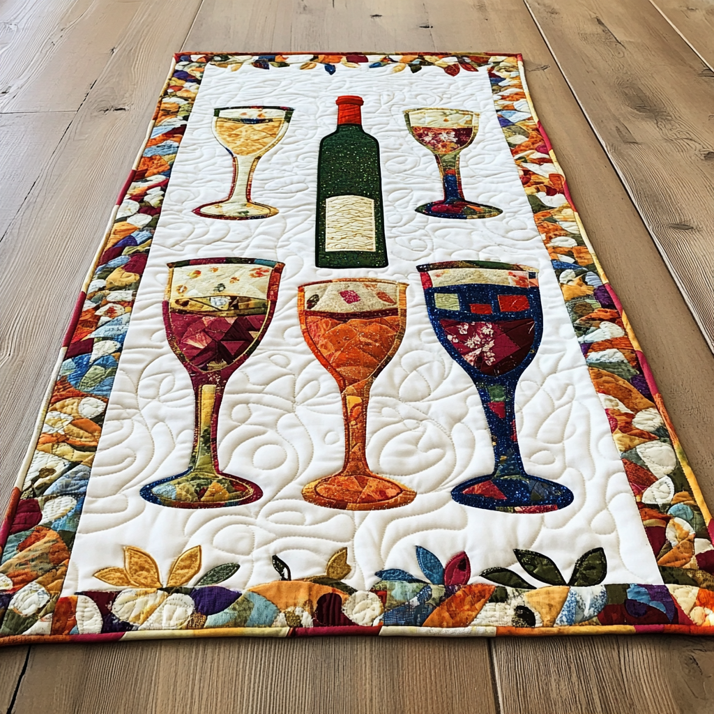 Wine Glass And Bottle DAI040225469 Quilted Table Runner