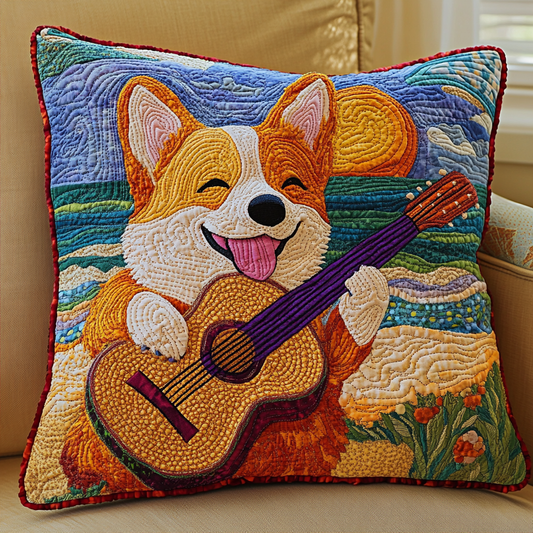 Corgi Guitarist DAI241224073 Quilted Pillow Case