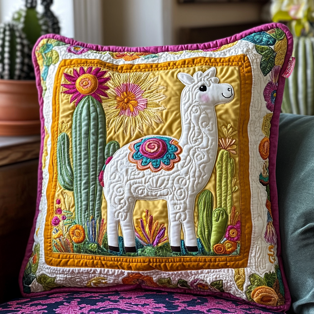 Cactus Llama DAI281124019 Quilted Pillow Case