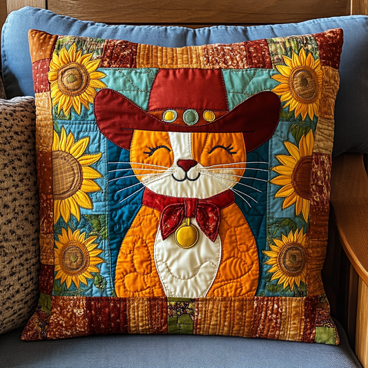 Sunflower Cowboy Cat DAI241224065 Quilted Pillow Case