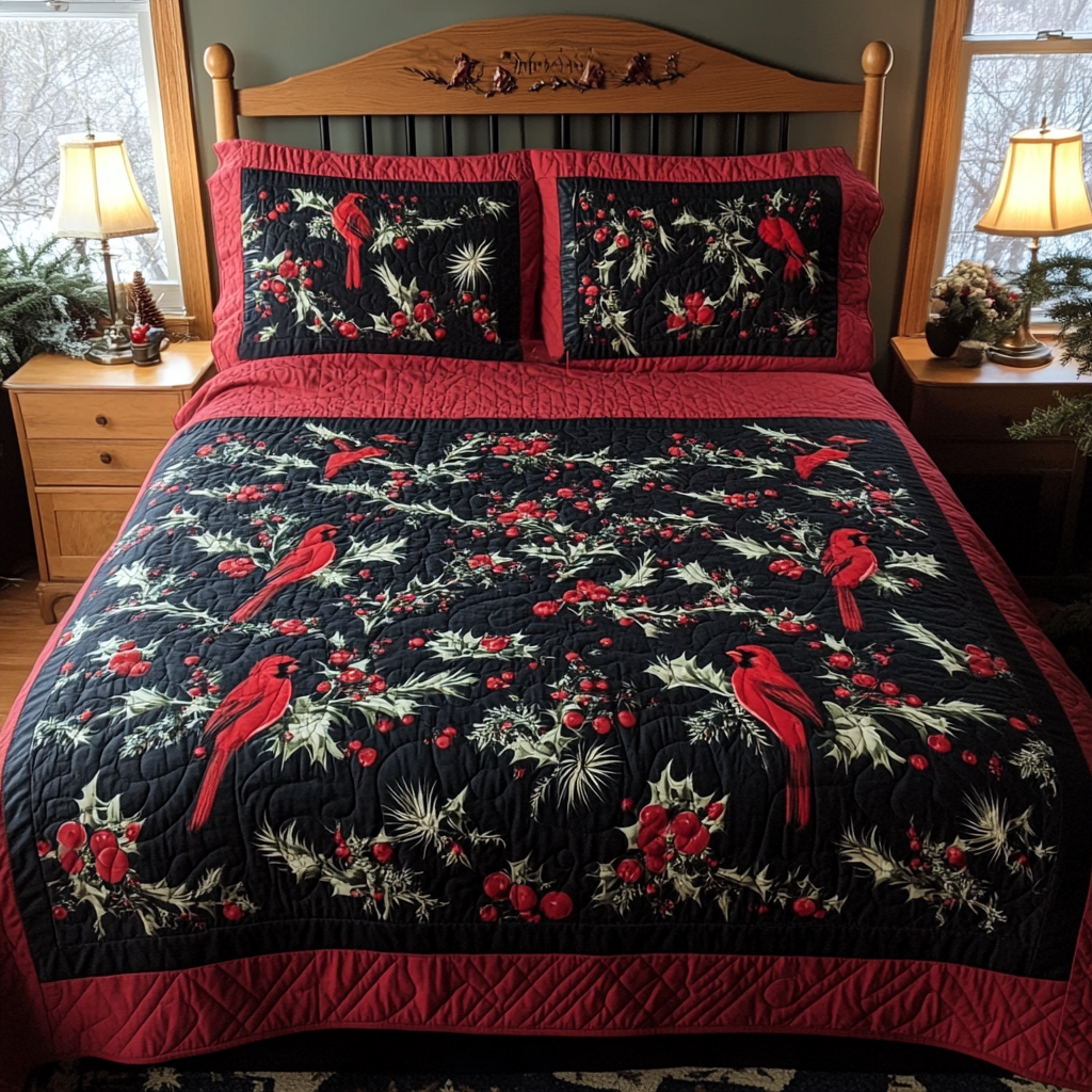 Christmas Cardinal TAI041024498 Quilt Bedding Set