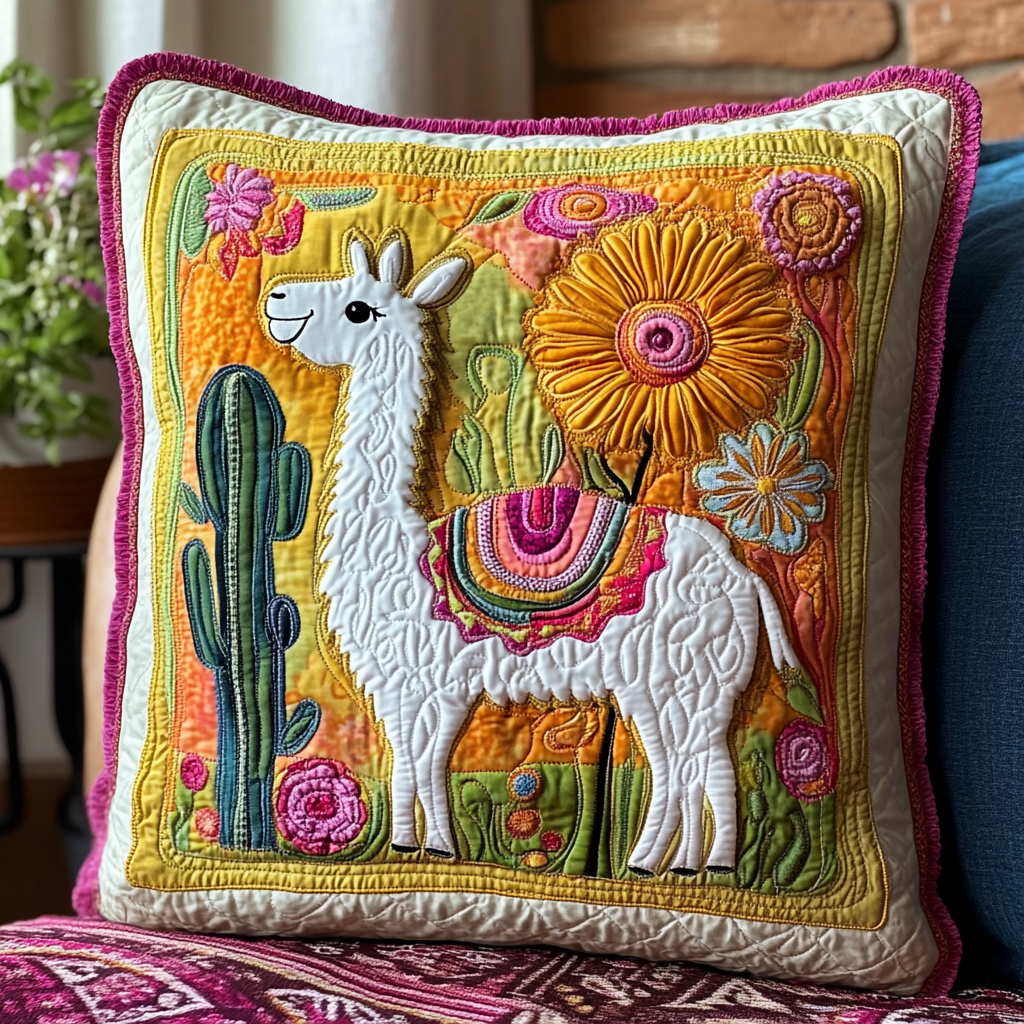 Cactus Llama DAI281124016 Quilted Pillow Case