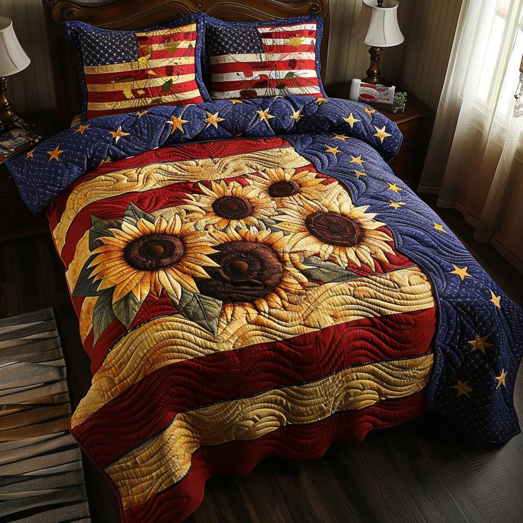 Patriotic Sunflower TAI170724079 Quilt Bedding Set