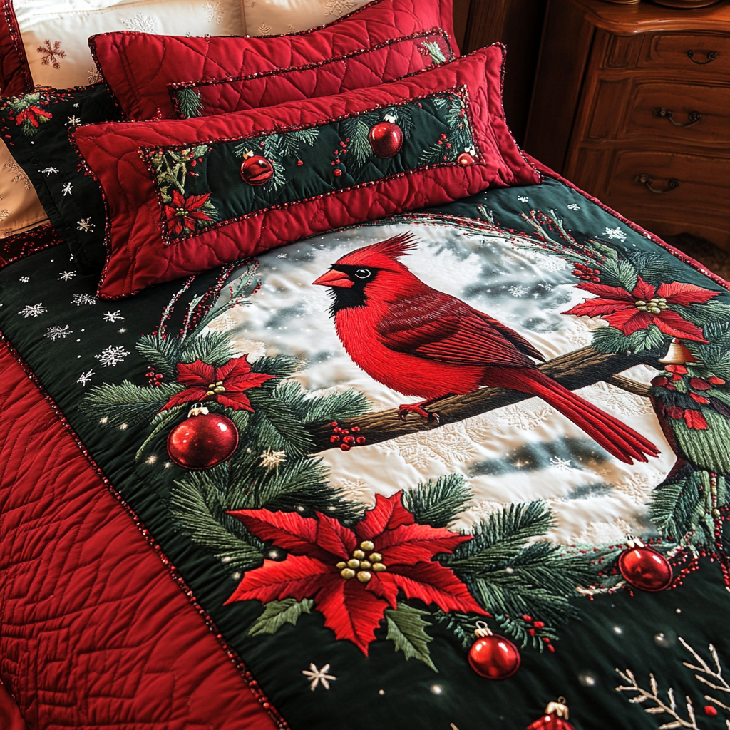 Christmas Cardinal TAI201124361 Quilt Bedding Set