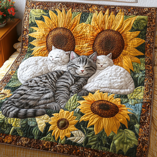 Cats In Sunflower Garden TAI111124224 Quilt Blanket