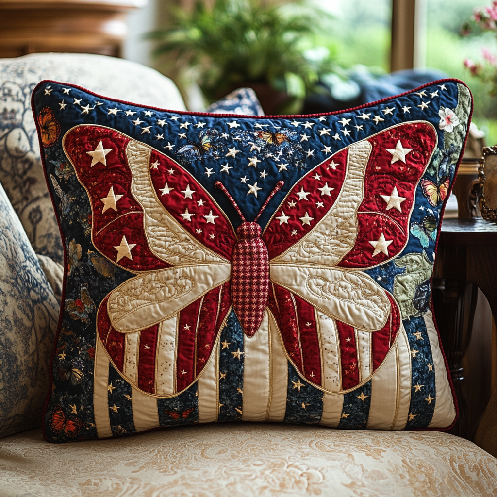 Patriotic Butterfly DAI190225227 Quilted Pillow Case