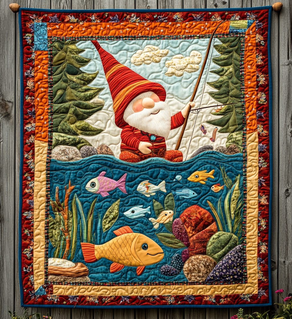 Fishing Gnome DAI241224499 Quilt Blanket