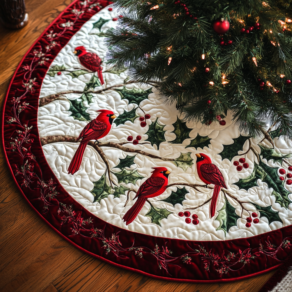 Christmas Cardinal TAI021024069 Quilted Tree Skirt