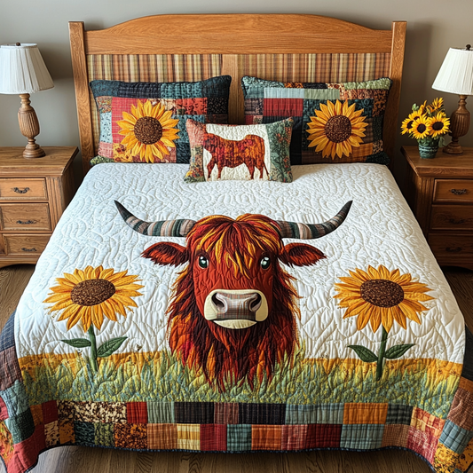 Sunflower Highland Cow DAI051224106 Quilt Bedding Set