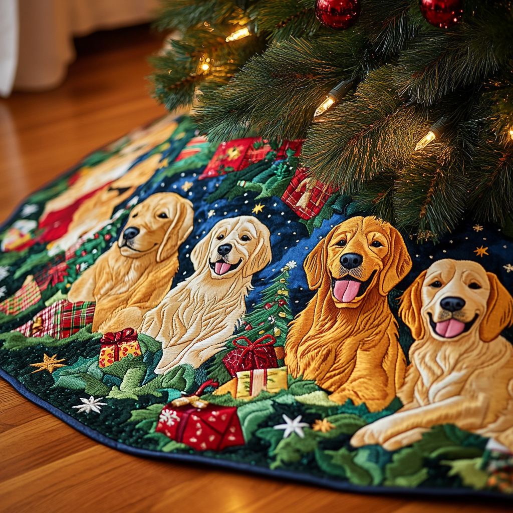 Christmas Golden Retriever TAI091024348 Quilted Tree Skirt